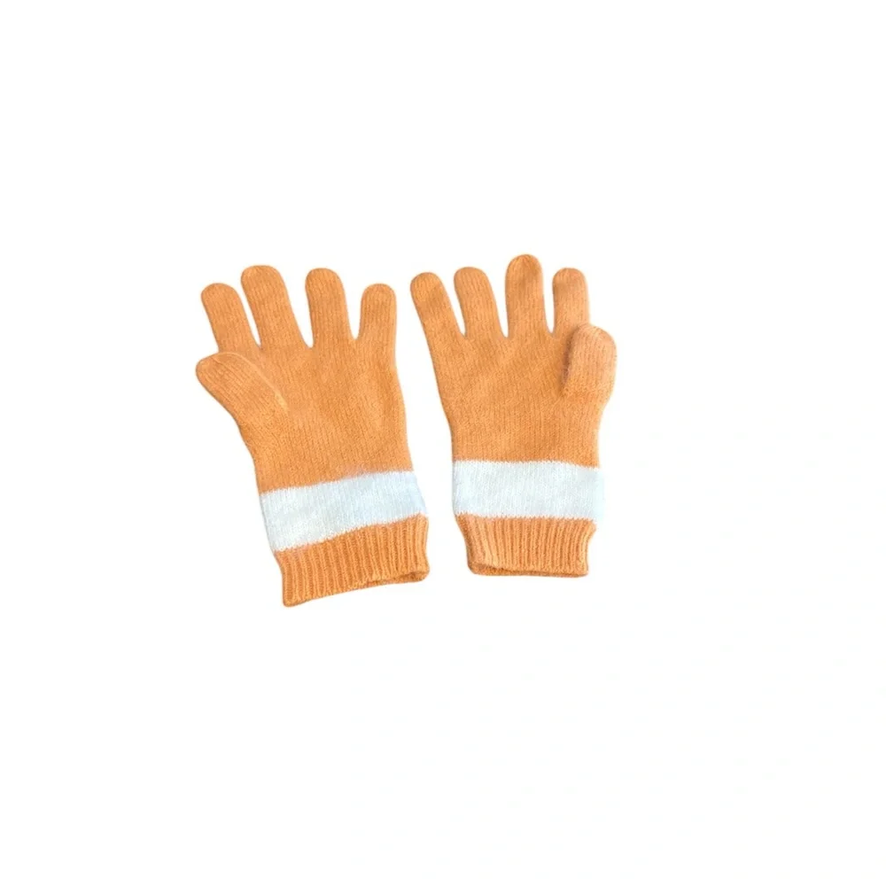 Bebe‎ Angora Blend Orange White Stripe Gloves One Size